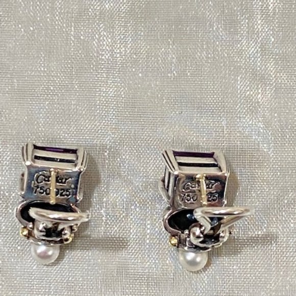 Lagos Caviar Amethyst & Pearl in 18k Yellow Gold & Sterling Silver Earrings - Picture 4 of 10